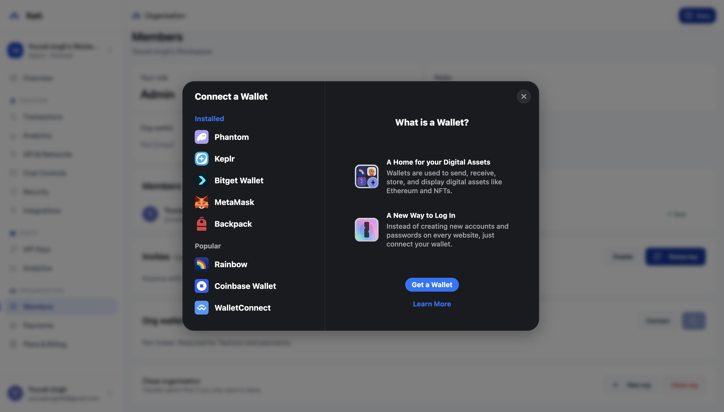 Connect a wallet modal