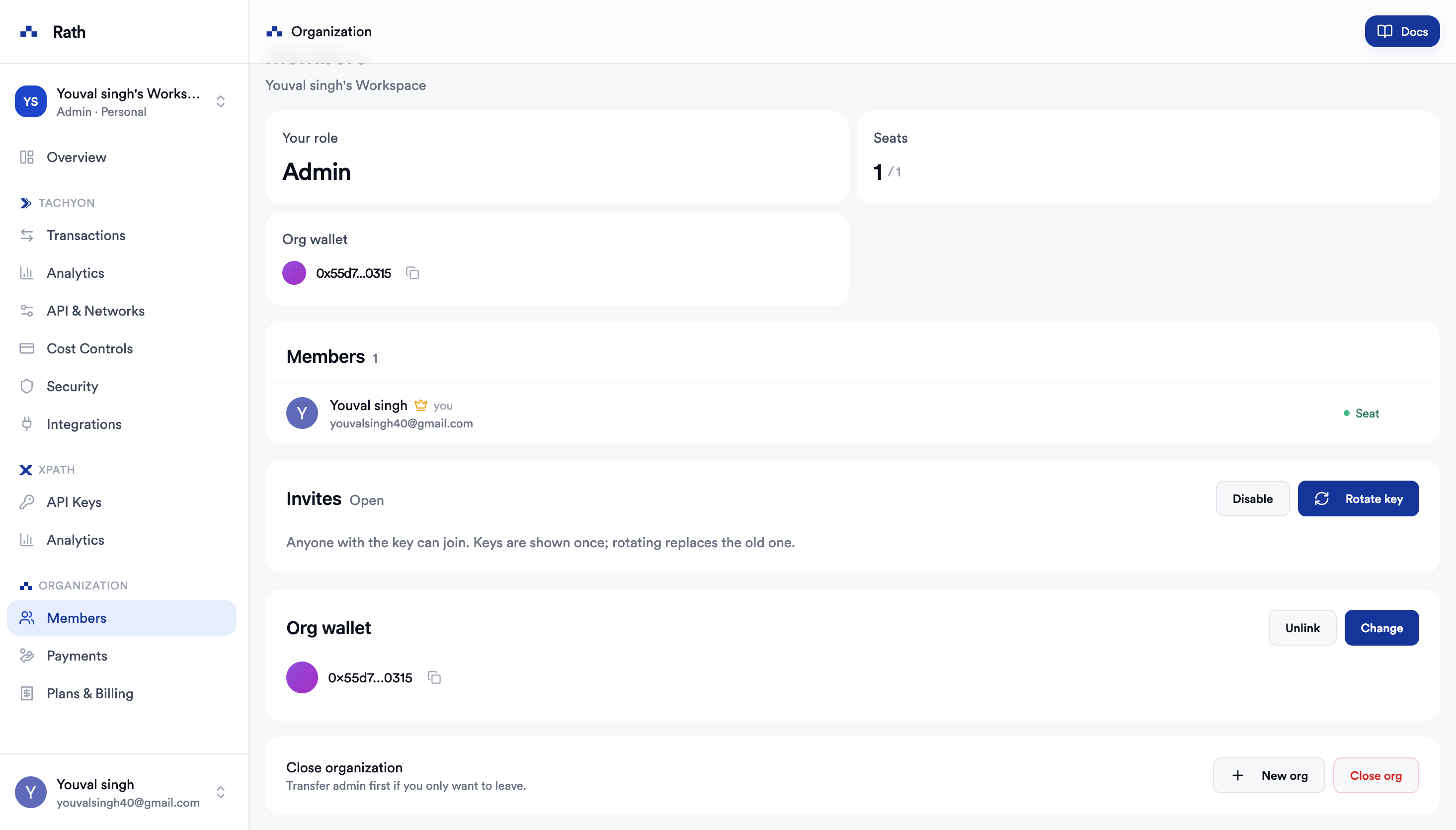 Org wallet connected